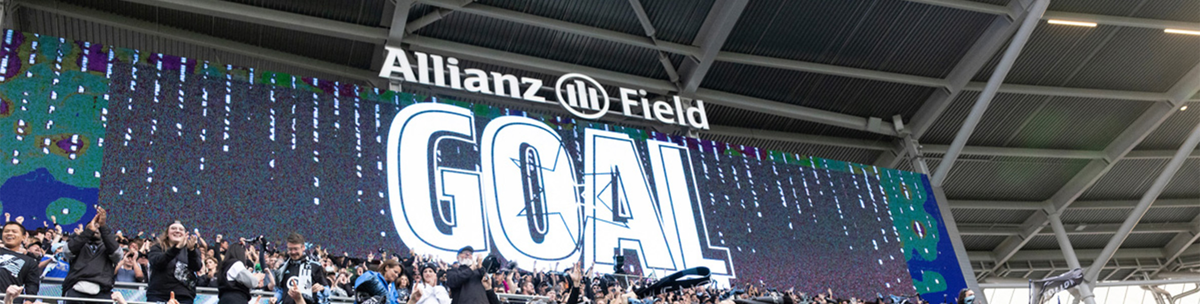 Allianz Field logo and GOAL on stadium video screen.