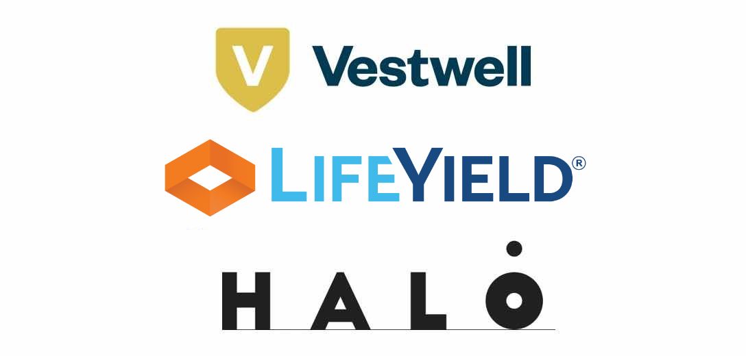 Vestwell, LifeYield and Halo company logos