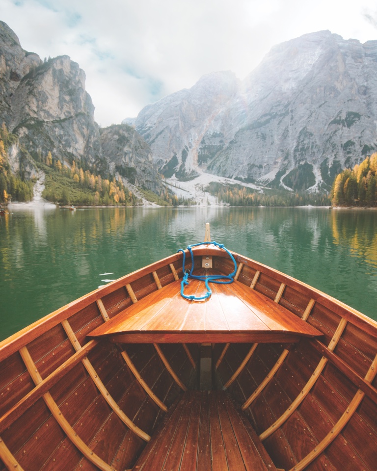 canoe in mountain lake