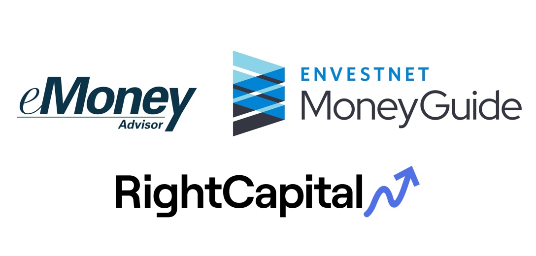 Advanced strategies logos include eMoney Advisor, Envestnet MoneyGuide and RightCapital